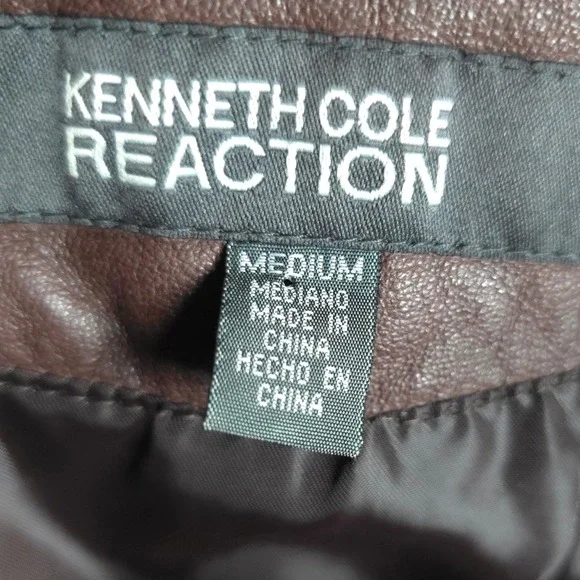 Kenneth Cole Reaction‎ Brown Leather Jacket Women's Medium Belted Moto Zip Cuffs